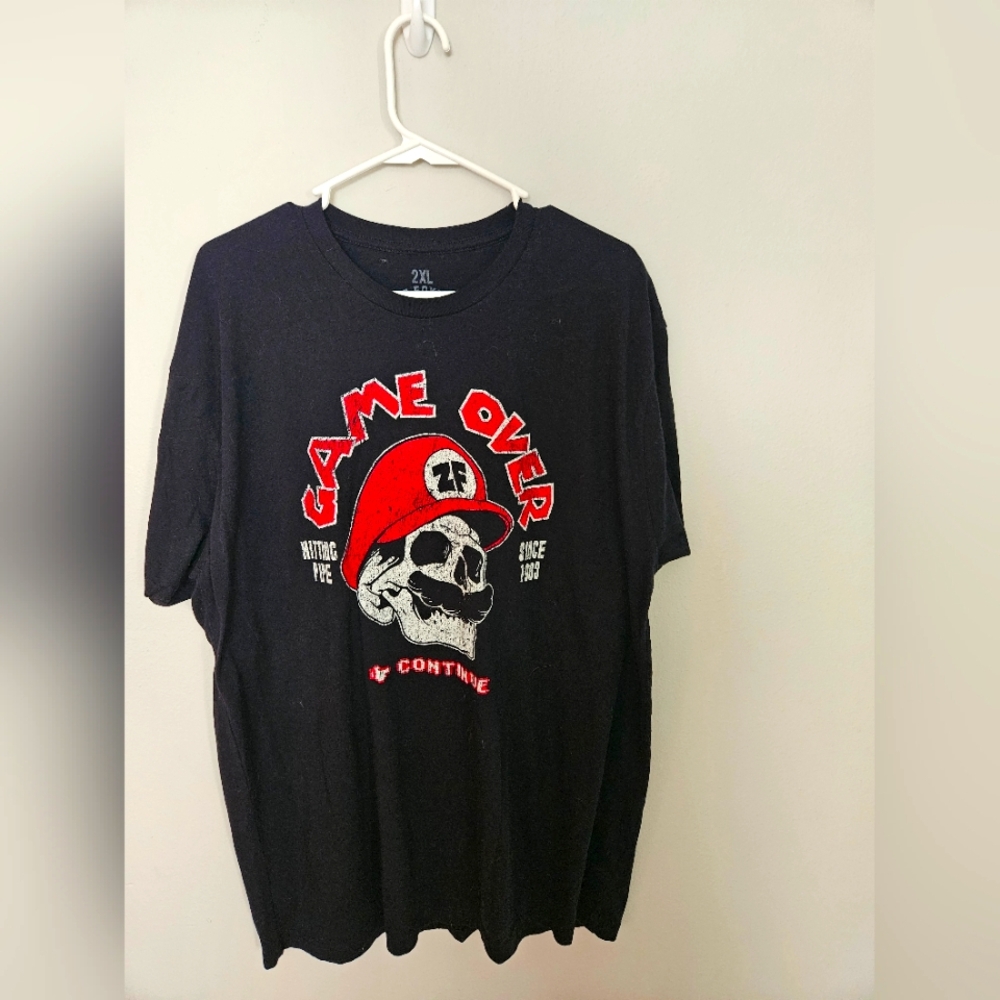 Black Graphic Tee with Skull Design